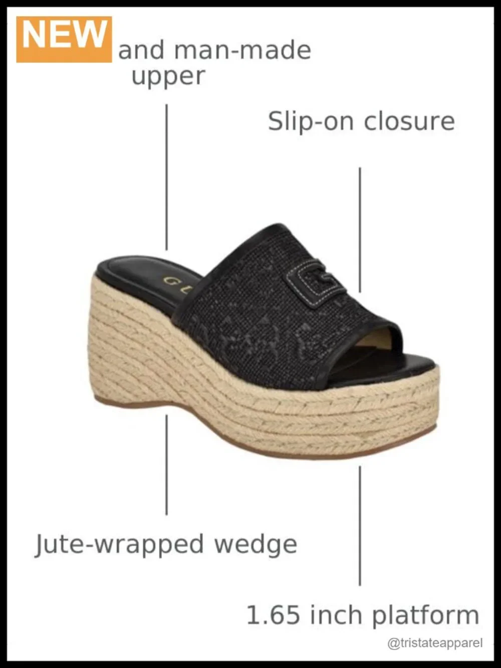 Guess Zakki Faux Leather Espadrille Wedge Slide Sandals Jute Wrapped